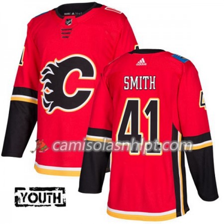 Camisola Calgary Flames Mike Smith 41 Adidas 2017-2018 Vermelho Authentic - Criança